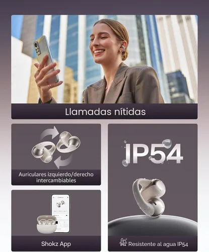 Miniatura 7 de SHOKZ OpenDots ONE - Auriculares de oído abierto, auriculares clip-on - Auriculares inalámbricos Bluetooth con micrófono - Seguros, ligeros, cómodos
