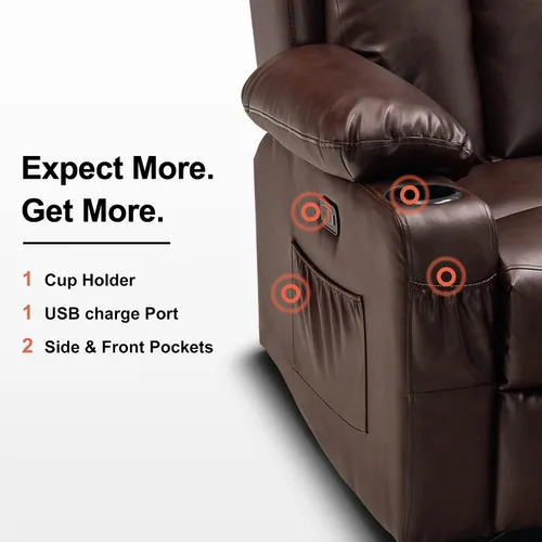 Miniatura 7 de MCombo Sillón reclinable eléctrico de dos plazas con consola, calor y masaje, sofá reclinable para sala de estar, cuero sintético 6095
