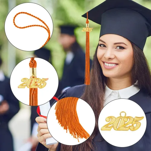 Miniatura 17 de Borla 2025, 1 unidad, borla de graduación para graduados 2025, borla 2025 con dijes de fecha dorada 2025 para fiestas de graduación, ceremonias