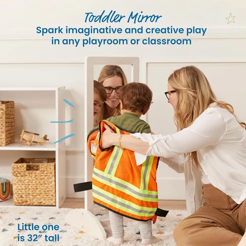 Miniatura 3 de ECR4Kids Espejo bidireccional de un solo lado para niños pequeños, muebles para niños, lavado en blanco Blanco Cal