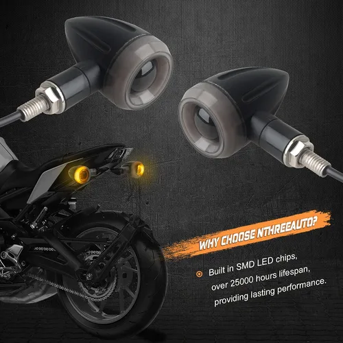 Miniatura 4 de NTHREEAUTO Luces intermitentes secuenciales LED para motocicleta, intermitentes universales tipo bala compatibles con Harley Honda Kawasaki Yamaha