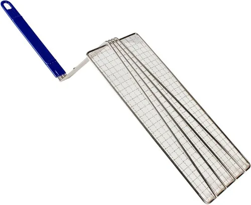 Miniatura 3 de TrueCraftware -14-1/2" x 5-3/4" Rectangular Deep Fry Basket Press Hierro niquelado resistente con mango recubierto azul - para el hogar
