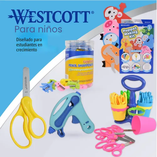 Miniatura 6 de Westcott Tijeras para niños de mango duro de 5 pulgadas, romas, colores surtidos, paquete de 2