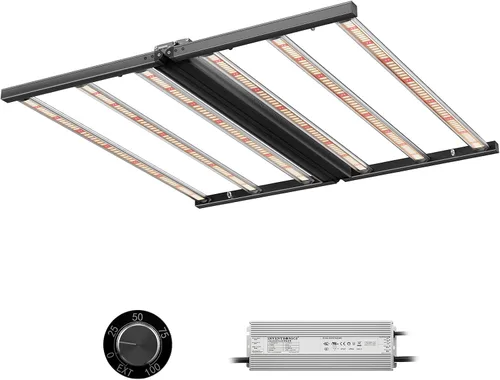 KOSCHEAL Luz LED plegable K640 de 640 W, lámpara de planta de espectro completo con 2.95 µmol/J y 660nm rojo, controlador y atenuador Inventronics
