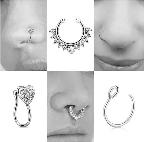 Miniatura 3 de JFORYOU Fake Nose Rings Fake Septum Fake Nose Ring Hoop Faux Spring Clip on No Pierced Non Piercing Faux Body Piercing Jewelry for Women Men