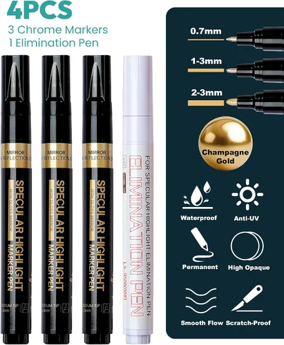 Miniatura 3 de Resiners 3 marcadores de pintura líquida dorada, marcadores de pintura acrílica y bolígrafo líquido de espejo, permanente de alto brillo