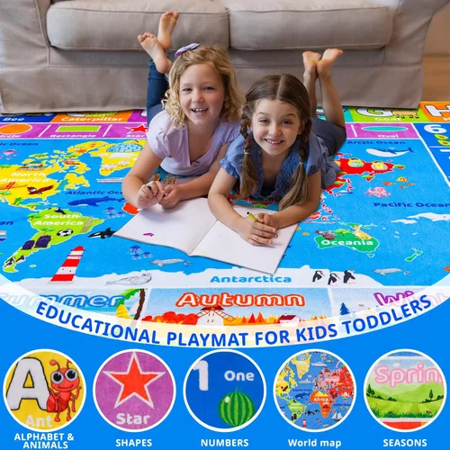 Miniatura 3 de Alfombra Infantil con Mapa Mundial ABC para Sala de Juegos Geografía 59"×39.4" Alfombra de Juego para Aula Alfombra Educativa para Bebé Alfombra
