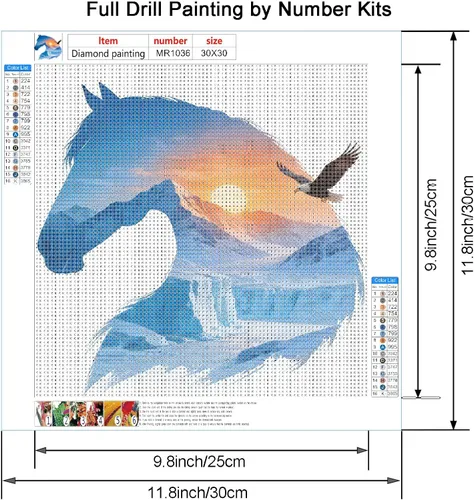 Miniatura 2 de VISIAIP Kit de pintura artística de caballo con diamantes para adultos, 5D de bricolaje completo con diamantes redondos, diseño de paisaje