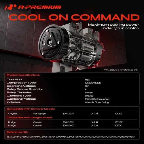 Miniatura 2 de A-Premium Compresor A/C con embrague compatible con Dodge Caravan 2.4L 2004-2007