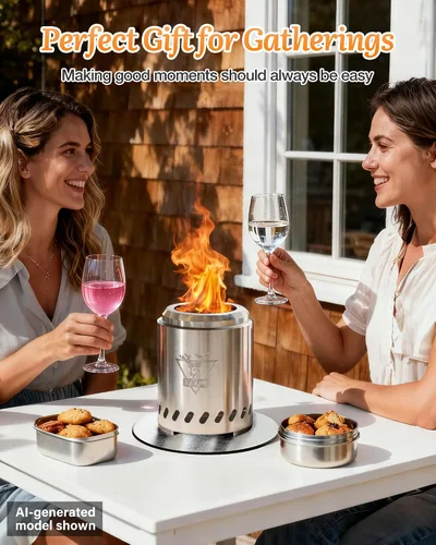 Miniatura 2 de YEFU Hoguera de mesa portátil: estufa de bajo humo para exteriores y patio, fogata de mesa de combustión segura alimentada por pellets y madera