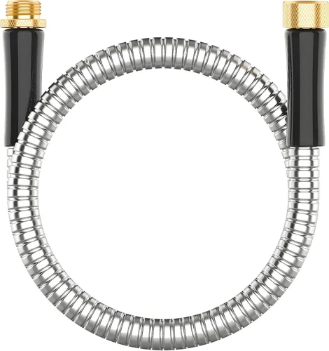 Miniatura 15 de Manguera de jardín de metal corta de 15 pies, adaptador de extensión de manguera pequeña de acero inoxidable para carrete de manguera, tubo de agua