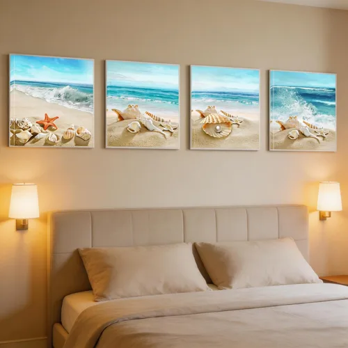 Miniatura 5 de Sandy Beach Shells - Lienzo con diseño de estrellas de mar y conchas de playa, arte de pared moderno, enmarcado para decoración de oficina en casa