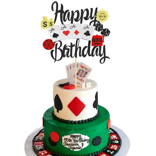 1 pieza de decoración de pastel de casino juego de fichas de póquer jugador de feliz cumpleaños pastel Pick decoraciones para Las Vegas Casino noche