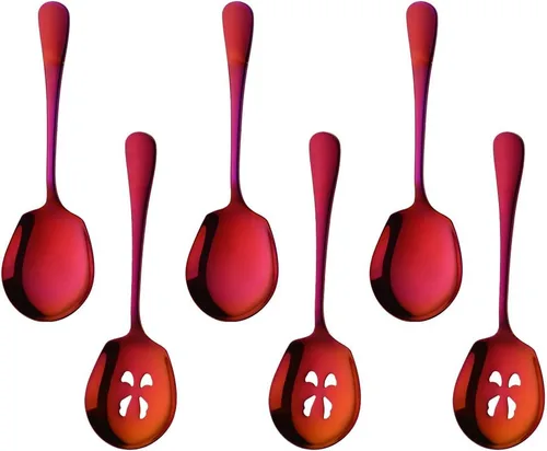 Miniatura 13 de Meisha - Juego de cucharas de servir, 3 cucharas de servir y 3 cucharas ranuradas, utensilios de servir de acero inoxidable azul para bufé