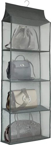 Miniatura 8 de Soporte para bolso de armario, bolso colgante que ahorra espacio, organizador de bolsa con 4 estantes grandes de malla resistente para armario
