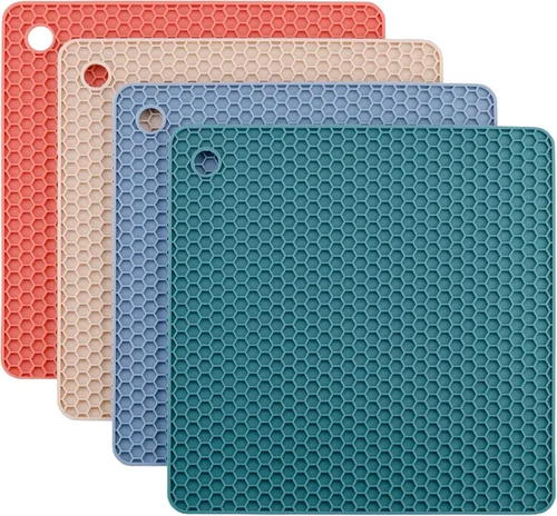 Miniatura 12 de Juego de 2 salvamanteles de silicona de 9 x 12 pulgadas, multiuso, antideslizantes, flexibles, duraderos, resistentes al calor, color rojo, verde