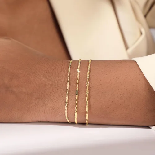 Miniatura 4 de CAROVO Pulseras de oro para mujer, pulseras chapadas en oro de 14 quilates para mujer, conjuntos de pulseras delicadas de espiga con clip de papel