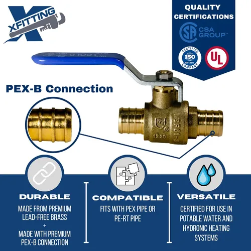 Miniatura 3 de XFITTING Válvula de bola Pex de 10 piezas de 3/4" caliente y fría, 24-2-3&4 = 10X