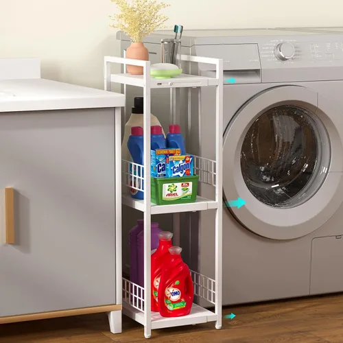 Miniatura 2 de DAOUTIME Estante de almacenamiento delgado expandible, estantería de metal de 3 niveles para organizador de almacenamiento de baño, estante estrecho