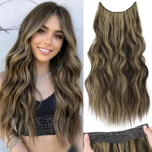 Miniatura 45 de KooKaStyle - Extensiones de cabello con hilo invisible, diadema transparente, ajustables, 4 clips fijadores, cabello largo y ondulado de 12