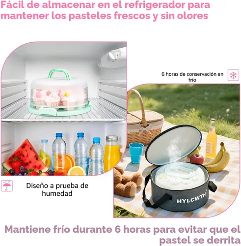 Miniatura 7 de Porta pasteles con tapa y asa, soporte para pasteles sin BPA con tapa para portador de pasteles redondo de 10 pulgadas con 10 tableros redondos
