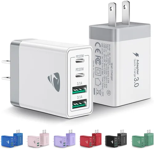 Miniatura 20 de Paquete de 2 Cargadores de Pared USB C, Bloque Cargador Rápido USB C de 40W y 4 Puertos con Puerto Dual QC+PD 3.0 Adaptador de Energía, Cargador