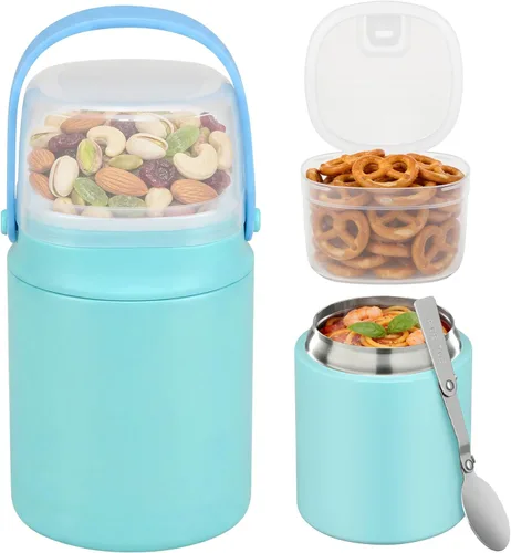 Miniatura 11 de Termo de sopa 2 en 1 para comida caliente, 14 onzas con caja de aperitivos, contenedor aislado a prueba de fugas, recipiente de almuerzo aislado