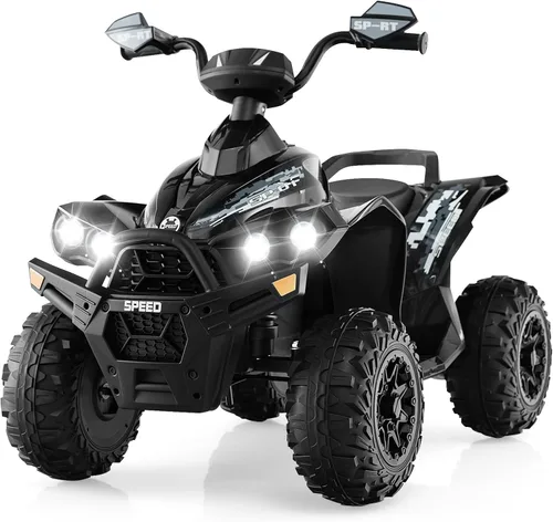 Miniatura 10 de INFANS vehículo de juguete para paseo, ATV eléctrico de 12V con 4 ruedas, vehículo con música, claxon, velocidades alta y baja, luces LED, juguete