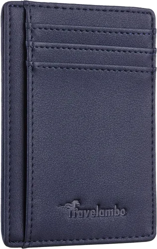 Miniatura 114 de Travelambo billetera mediana y minimalista de cuero para bolsillo frontal, con bloqueo de interferencia de radiofrecuencia