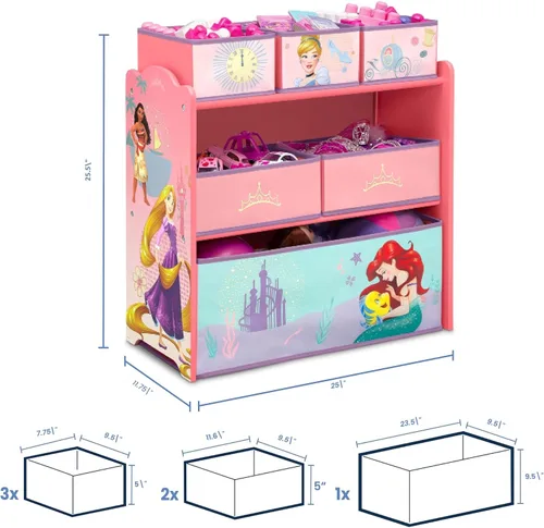 Miniatura 8 de Delta Children Design & Store Organizador de almacenamiento de juguetes de 6 compartimientos, Disney Princess