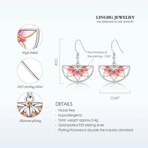 Miniatura 5 de Aretes colgantes de flor de lirios de plata de ley 925 con lirios rosa flor de loto y cardo escocés, aretes de nudo celta, joyería para el día