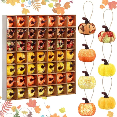 Leinuosen 49 adornos para árbol de otoño de Acción de Gracias, calabaza, adornos colgantes de tela de otoño para granja, cosecha, fiesta de Navidad