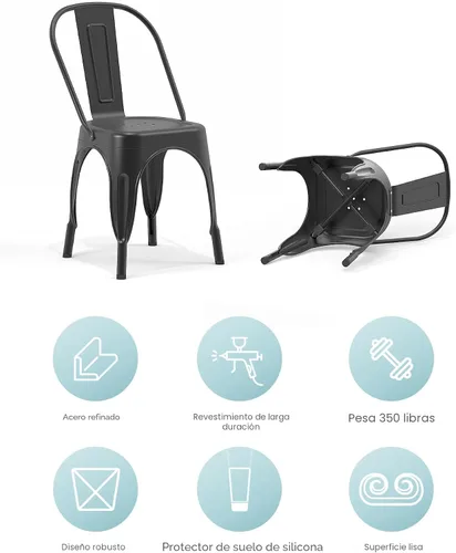 Miniatura 4 de Nazhura Silla de comedor de metal estilo rústico Tolix para cocina, comedor, cafetería, restaurante, bistró, patio, 18 pulgadas, apilable, Negro
