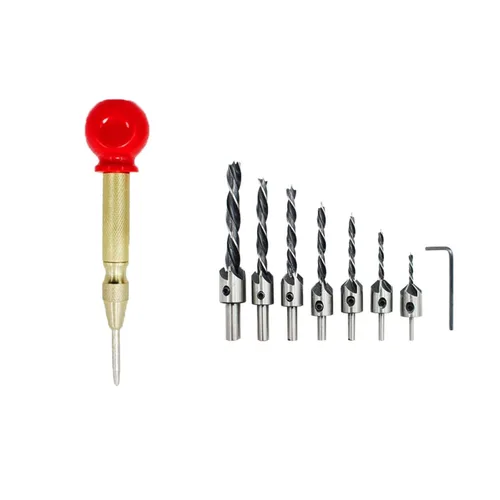 Miniatura 7 de 26 herramientas de perforación de chaflán para carpintería, incluyendo brocas avellanadas, cortador de enchufe de madera, broca escalonada, punzón