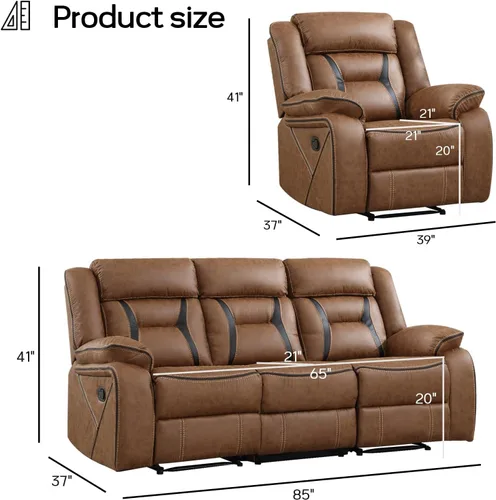 Miniatura 2 de EBELLO Juego de muebles de sofá reclinable de piel sintética para sala de estar, 2 sillas reclinables, juego de sofá reclinable de 3 asientos