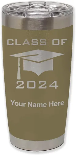 Miniatura 36 de LaserGram Vaso aislado al vacío de 20 onzas, grado de tapa clase de 2024, 2025, 2026, 2027, 2028, grabado personalizado incluido (negro)