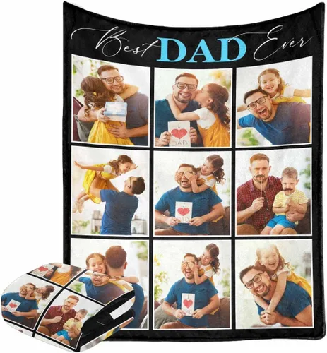 Miniatura 11 de Manta personalizada para el Día del Padre de parte de los niños, manta personalizada con fotos de Best Dad Ever, regalo de cumpleaños para papá
