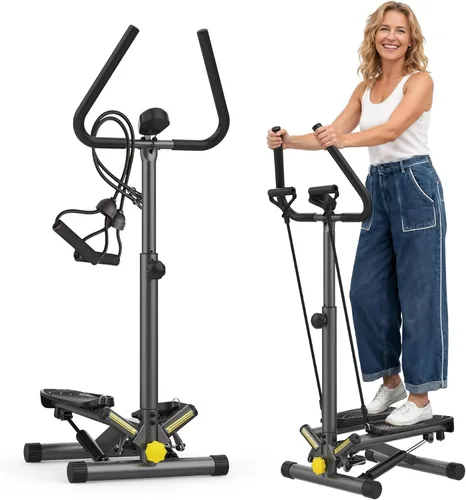 ZIWWVY Máquina paso a paso con bandas de resistencia, mini paso a paso con capacidad de peso de 300 libras, paso a paso giratorio para entrenamiento