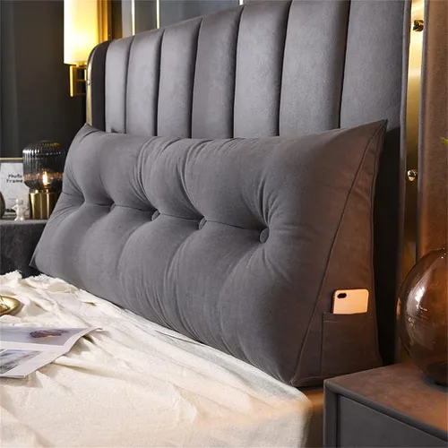 Almohada triangular grande de cuña de lectura, cojín para cabecero de cama, cojín para cabecero, cojín para cama individual, matrimonial, Queen, Gris
