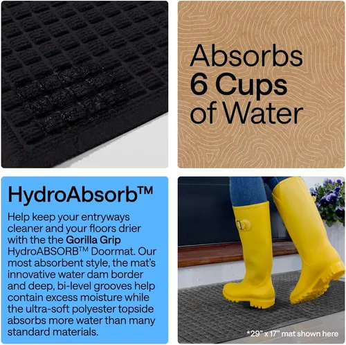 Miniatura 3 de GORILLA GRIP® HydroABSORB - Tapete ultra absorbente para puerta de entrada exterior, 47 x 35 pulgadas, atrapa la suciedad y la humedad, tapete