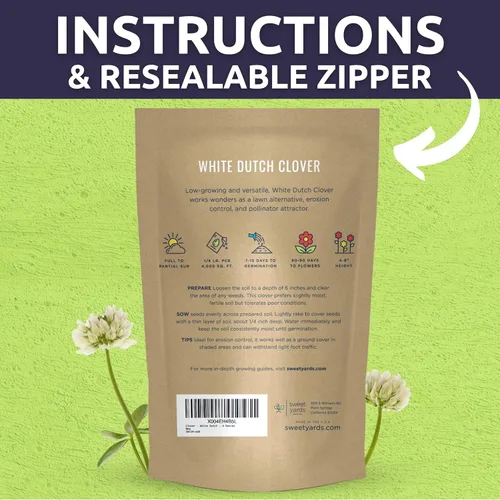 Miniatura 4 de Trébol holandés blanco, bolsa a granel de 1/4 libra, 150,000 semillas de flores para plantar - Trifolium repens
