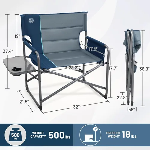 Miniatura 3 de Timber Ridge XXL - Silla de director – Silla de camping plegable resistente para adultos, capacidad de 500 libras, asiento acolchado extra ancho