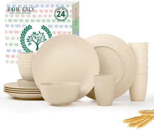Miniatura 31 de Homienly Juegos de Vajilla Premium de Paja de Trigo, Platos y Tazones Ligeros e Irrompibles, Tazas, Servicio para 4, Apto para Lavavajillas