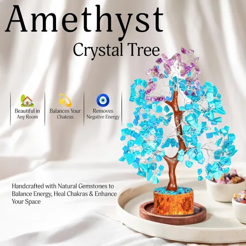 Miniatura 5 de YATSKIA Árbol de la vida con cristales de turquesa y amatista - Piedras preciosas y cristales - Decoración con cristales - Regalos de buena suerte