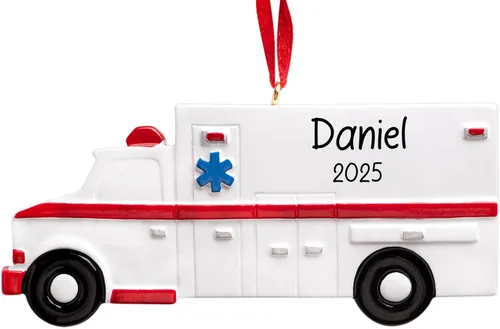Adorno de Navidad personalizado de ambulancia 2026 – Personalización gratuita | Regalo de recuerdo único para paramédicos médicos de emergencia EMT