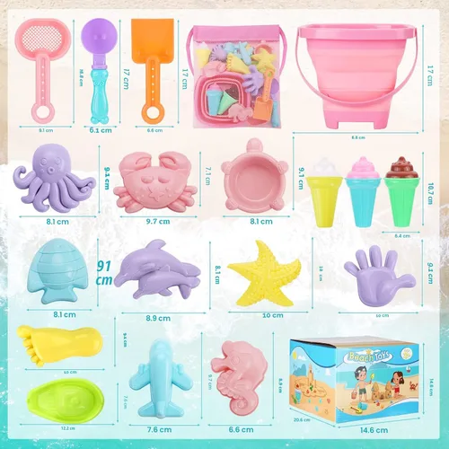 Miniatura 6 de REZUCREY Juguetes de playa, juguetes de arena de helado para niños pequeños, con cubo plegable y palas para niños con bolsa, juguetes de viaje