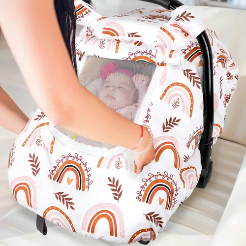 Miniatura 5 de Pea Pod Funda de Asiento de Automóvil para Bebé Niñas, Fundas de Asiento de Automóvil Infantil Arcoíris con Capota para Recién Nacidos, 2 Capas