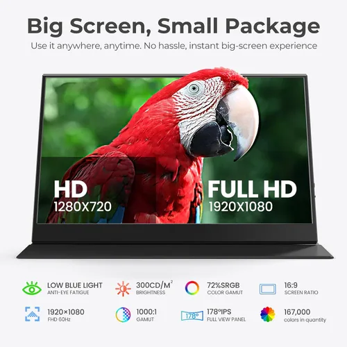 Miniatura 2 de UFYQL Monitor portátil para computadoras portátiles, pantalla IPS FHD 1080P de 15.6 pulgadas, altavoces integrados, USB-C/HDMI, incluye funda