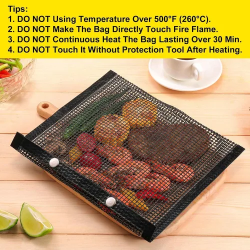 Miniatura 9 de Bolsas de malla para parrilla de barbacoa reutilizables para parrillas al aire libre, 3 bolsas antiadherentes para parrillas eléctricas de gas