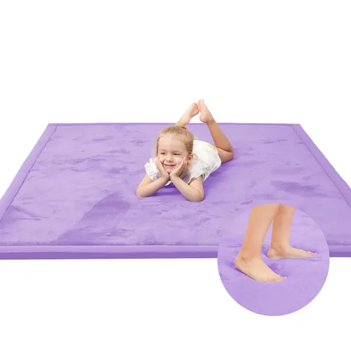 Miniatura 21 de Huloo Sleep - Tapete de juego para bebé, tapete de espuma viscoelástica de 1.3 pulgadas de grosor, terciopelo coral suave, antideslizante, Gris